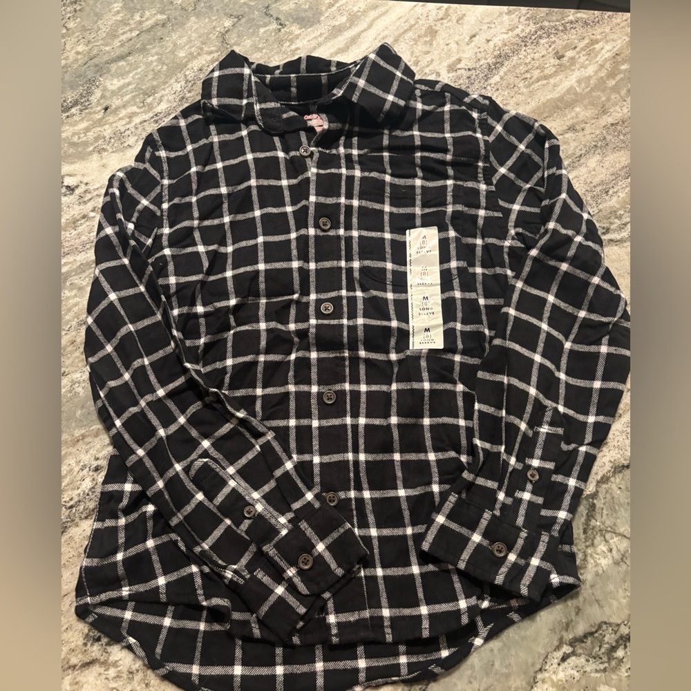 Boys black and white button up flannel